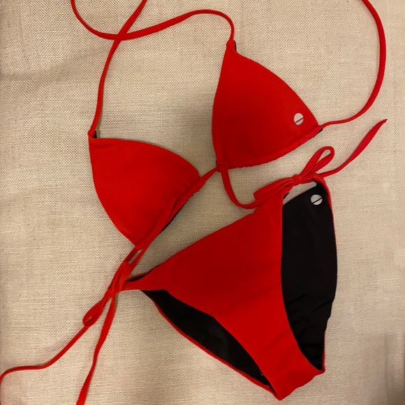 solé east Swim Redblack Reversible Triangle Bikini Poshmark